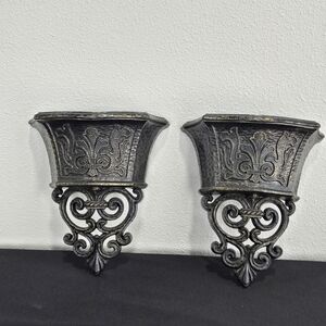 Pair of Vtg 1970 DART INDUSTRIES Wall Pockets Mid Century Carved Planter Brown
